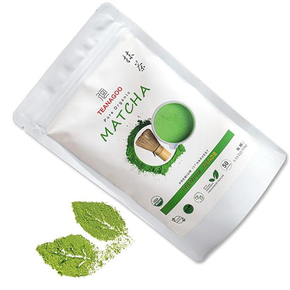 TEANAGOO Premium Grade Matcha Powder, Matcha Green Tea for Premium Latte/Breakfast Beverage/Daily Green Tea, USDA Organic Ceremony Tea, Unsweetened No Additives, First Harvest, 3.53oz(100g)
