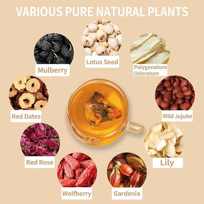 Sleep Herbal Tea - Night Time Tea for Bedtime - 20 Tea Bags with Mulberry, Red Date, Gardenia, Red Rose, Jade Bamboo, Lotus Seed, Goji Berry, Lily, Semen Ziziphi - Natural Night Sleeping Tea