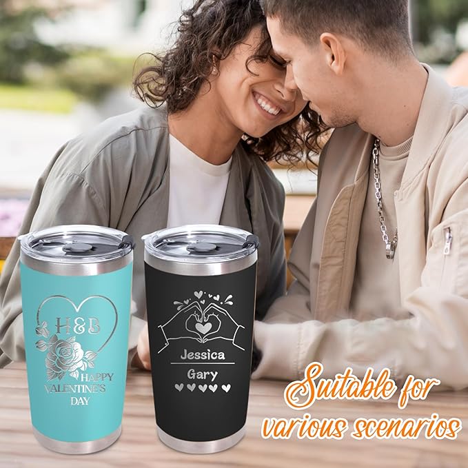 Made in USA - Personalized Tumbler with Engraved Name - Custom Coffee Mug Cup 20 Oz with Lid - Customized Valentines Day Gifts - Gifts for Boyfriend Girlfriend Husband Wife