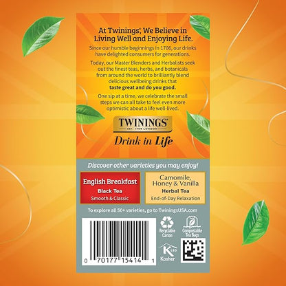 Twinings Prince of Wales Black Tea Individually Wrapped Bags, 20 Count (Pack of 1), Velvety Smooth & Mild, Caffeinated, Enjoy Hot or Iced, 20 Teabags