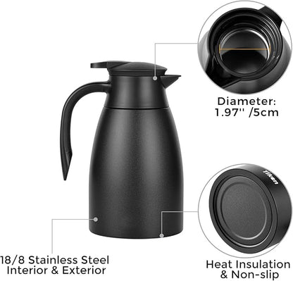 Tiken 51 Oz Thermal Coffee Carafe, Stainless Steel Insulated Vacuum Coffee Carafes For Keeping Hot, 1.5 Liter Beverage Dispenser (Starry Black)