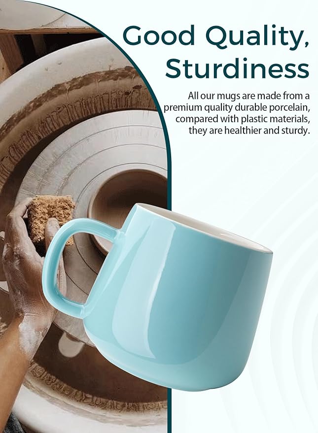 Teocera Ceramic Coffee Mug Set of 4-12 oz Coffee Mugs with Large Handles for Hot or Cold Drinks Like Latte, Cocoa, Tea or Juice - Smooth Ceramic, Dishwasher Safe, Turquoise