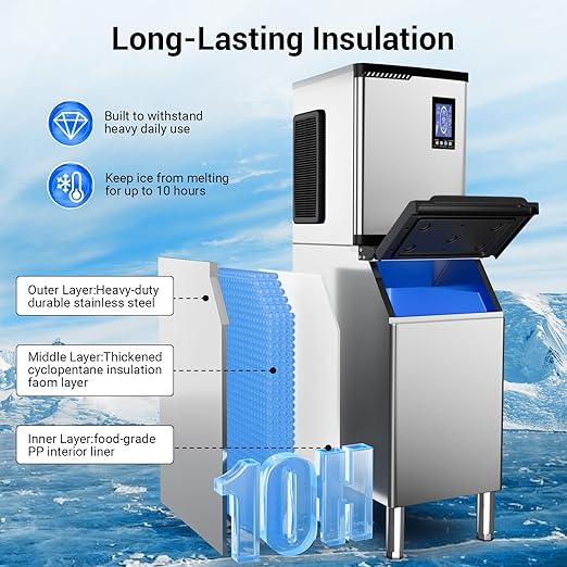 Commercial Ice Machine Maker 680LBS/24H with 450LBS Storage Bin, 234 Ice Ready in 8-12 Min, Self-Cleaning Commercial Ice Makers, Adjustable Ice Thicknesses, Timing Function