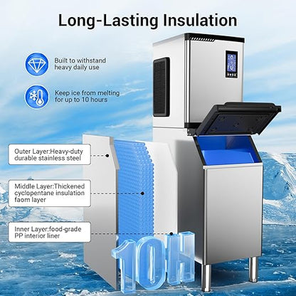 Commercial Ice Machine Maker 680LBS/24H with 450LBS Storage Bin, 234 Ice Ready in 8-12 Min, Self-Cleaning Commercial Ice Makers, Adjustable Ice Thicknesses, Timing Function