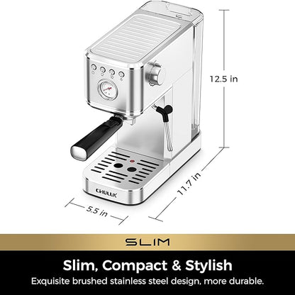 CHULUX Slim Espresso Machine with Milk Frother Steam Wand, 20 Bar Professional Italian Pump Espresso Coffee Machine for Home Cappuccino & Latte Maker, Silver