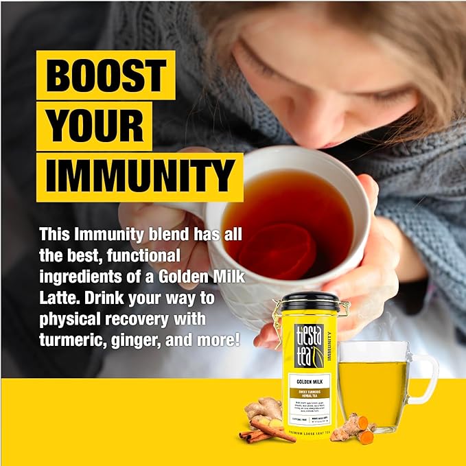 Tiesta Tea - Golden Milk, Loose Leaf, Sweet Turmeric Herbal Brew, Non-Caffeinated Herbal Blend, Makes Hot or Iced Up to 40-50 Cups, 6oz Refillable Tin