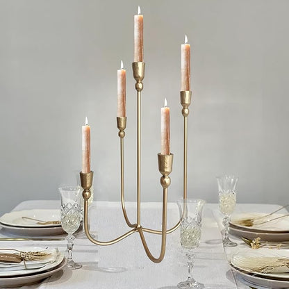 Iron Tabletop Candelabra - Decorative Metal Candelabra Candle Holder, 5 French Dinner Candles (Dinner 5 Candles)