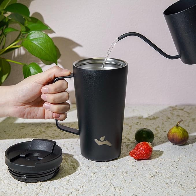 Insulated Tumbler with Handle and Straw, 22 OZ Travel Coffee Mug Stainless Steel Cup Metal Water Bottle,Black