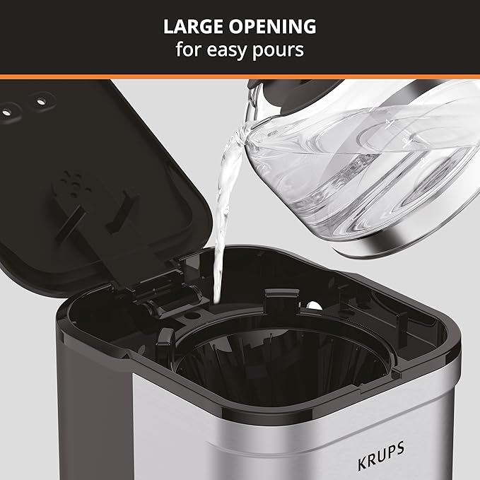 Krups Simply Brew Stainless Steel Drip Coffee Maker 5 Cup, Keep Warm Function, Reusable coffee filter, Ultra Compact 650 Watts Coffee Filter, Drip Free, Dishwasher Safe Pot, Silver and Black