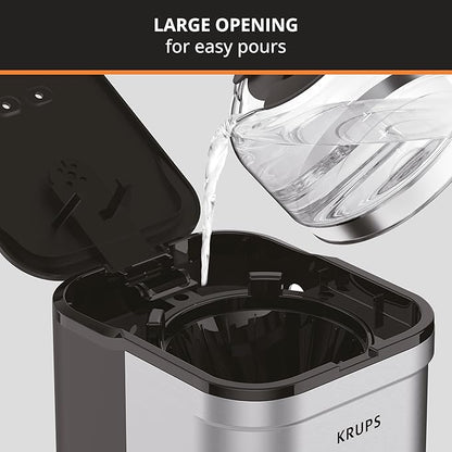 Krups Simply Brew Stainless Steel Drip Coffee Maker 5 Cup, Keep Warm Function, Reusable coffee filter, Ultra Compact 650 Watts Coffee Filter, Drip Free, Dishwasher Safe Pot, Silver and Black
