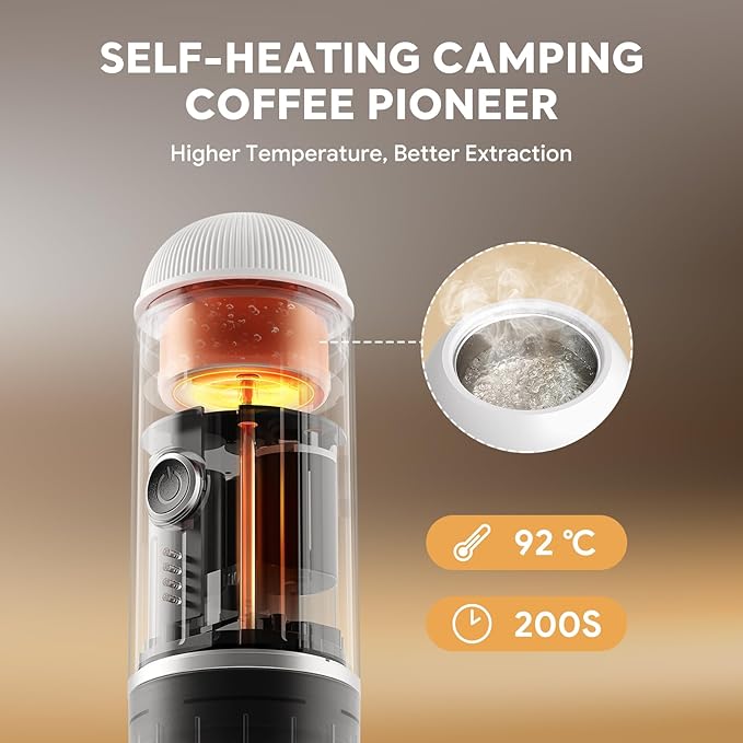 Portable Electric Espresso Machine, Travel Coffee Maker for Camping, Car Self-Heating Coffee Machine with USB-C, Compatible With NS Capsules & Ground Coffee, Portable Coffee Maker for Hiking,RV,Office