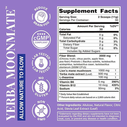 Yerba Mate Instant Tea Powder, 4-in-1 Functional Yerba Extract with Prebiotics & Probiotics, Low Sugar Clean Energy Drink for Focus, Gut Health & Reduce Brain Fog, Peach Mango - 30 Servings