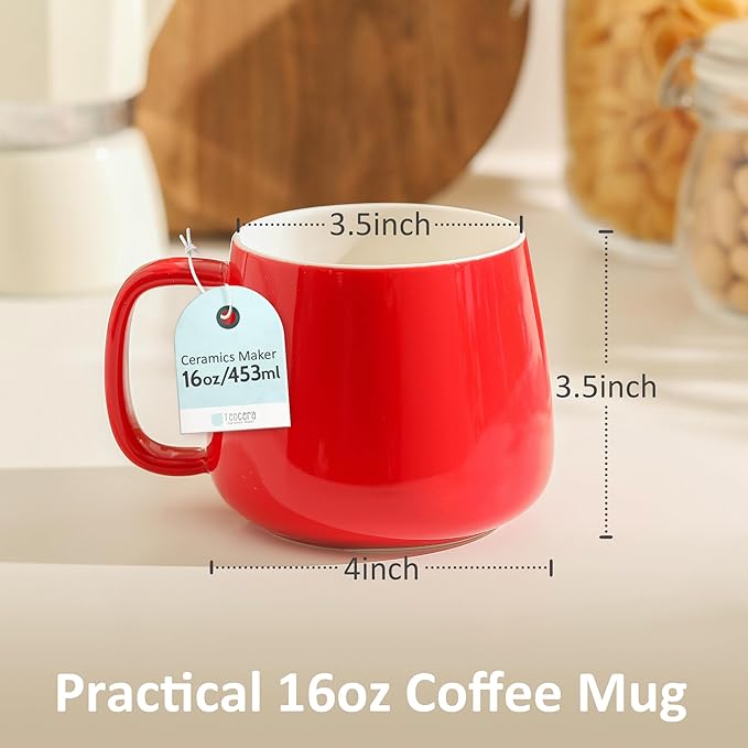 Teocera 16oz Ceramic Coffee Mugs Set of 4 – Stackable Latte Cups, Microwave, Dishwasher & Oven Safe – Ideal for Coffee, Cappuccino, Hot Chocolate, Housewarming Gifts, Red