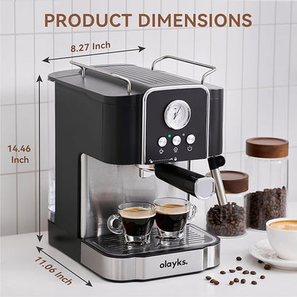 Professional 20-Bar Espresso Coffee Maker, Semi-Automatic with Steam Wand Milk Frother, All-in-One Machine with 1.8L Removable Tank for Latte Cappuccino, Easy Clean