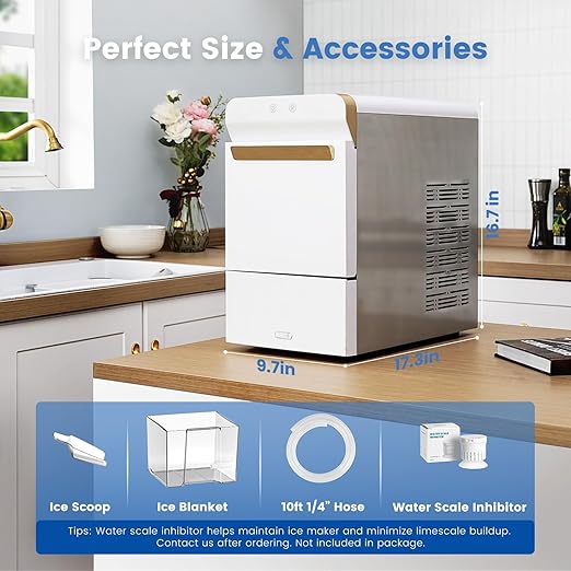 Gevi V2.0 Quiet Countertop Nugget Ice Maker, Self-Cleaning Chewable Pellet Ice Machine, 38 lbs/24H, Energy-Efficient, White