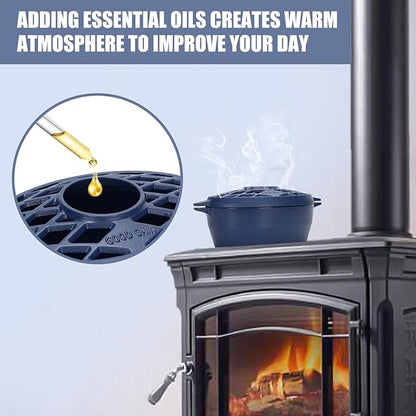 G Good Gain Wood Stove Steamer, Fireplace Humidifier, Cast Iron Humidifier for Stove, Matte Blue Finish, Rust Resistant, Lattice Top, 2.5 Quart Capacity, Wood Burning Stove Indoor Decorative