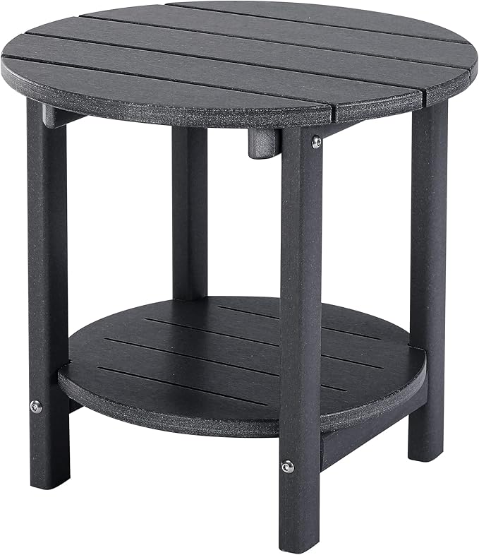 LZRS Round Adirondack Side Table Double End Table, Outdoor Side Tables for Patio, Backyard,Pool, Indoor Companion, Easy Maintenance & Weather Resistant(Grey)