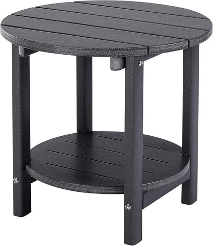 LZRS Round Adirondack Side Table Double End Table, Outdoor Side Tables for Patio, Backyard,Pool, Indoor Companion, Easy Maintenance & Weather Resistant(Grey)