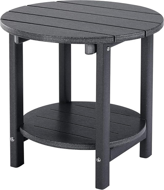 LZRS Round Adirondack Side Table Double End Table, Outdoor Side Tables for Patio, Backyard,Pool, Indoor Companion, Easy Maintenance & Weather Resistant(Grey)