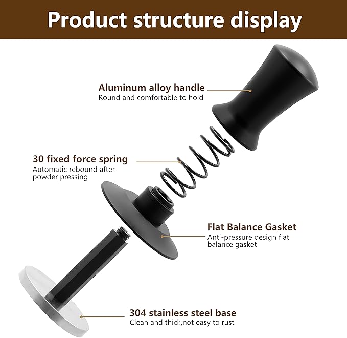 K COOL Espresso Hand Tamper, Premium Barista Coffee Tamper with Calibrated Spring, Stainless Steel Base Tamper Compatible with Espresso Machine Rancilio, Gaggia Bottomless Portafilter (58mm, Black)
