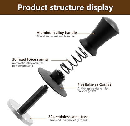 K COOL Espresso Hand Tamper, Premium Barista Coffee Tamper with Calibrated Spring, Stainless Steel Base Tamper Compatible with Espresso Machine Rancilio, Gaggia Bottomless Portafilter (58mm, Black)