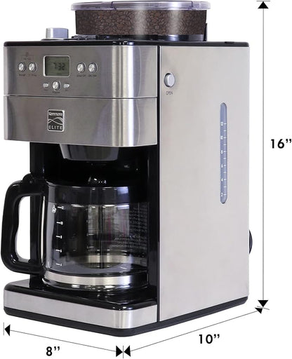 Koolatron Kenmore Elite Grind and Brew Coffee Maker - Built-In Grinder, Automatic Drip Coffee Machine, 12 Cup Programmable Brewer, Bean Grinder and Ground Coffee Brewer, Cafetera con Molino Integrade