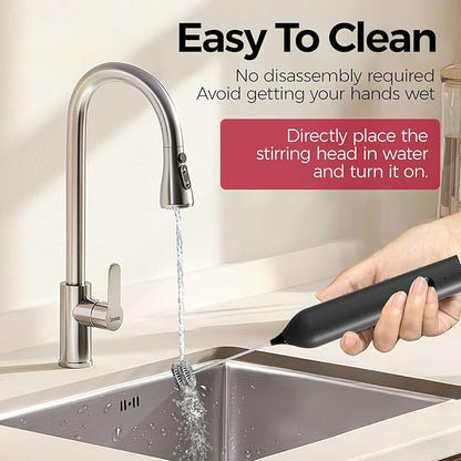 YARRAMATE Electric Milk Frother Wand, Fast Rechargeable Coffee Mixer with 2 Heads 3 Speeds, Handheld Drink Stirrer, Whisk Foam Maker for Lattes, Cappuccino, Matcha, Hot Chocolate (Black)