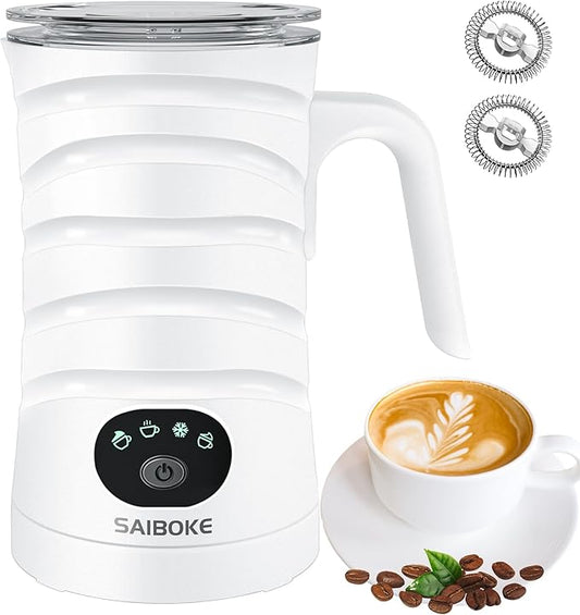 Milk Frother, SAIBOKE 4-in-1 Electric Milk Steamer，Automatic Hot & Cold Foam Maker, 11.80oz/350ml Milk Warmer for Latte, Cappuccinos, Macchiato. Ultra-Quiet Working & Automatic Shut Off.