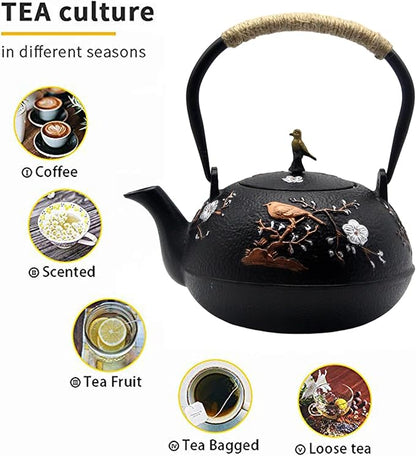 Cast Iron Kettle Teapot, Japanese Style Tetsubin, Cast Iron Tea Kettle with Stainless Steel Infuser for Loose Tea, Internal Enamel Iron Tea Pots for Stovetop Safe(40.2oz/1200ml)