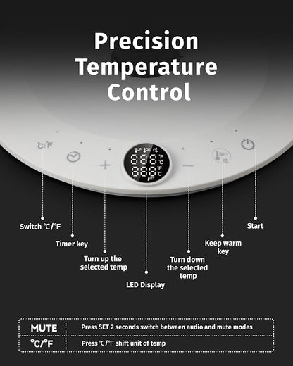 0.8L Gooseneck Electric Kettle, Precise Temperature Control for Pour Over Coffee & Tea, 1200W Fast Boiling Water, Auto Shut Off, Scheduling, Stainless Steel, White