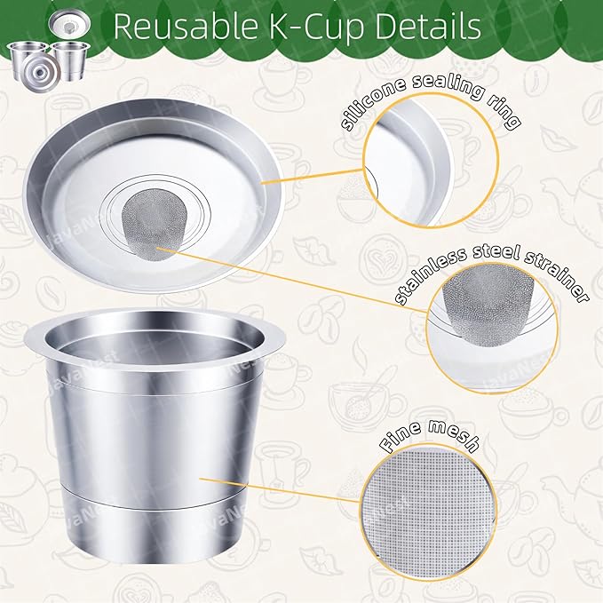6 Pack Reusable K Cups with Stainless Steel Scoop – 304 Stainless Steel Coffee Pods Compatible with Keurig 1.0, Eco-Friendly Refillable Filter Set