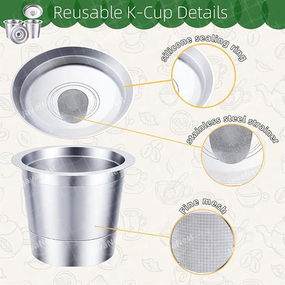 6 Pack Reusable K Cups with Stainless Steel Scoop – 304 Stainless Steel Coffee Pods Compatible with Keurig 1.0, Eco-Friendly Refillable Filter Set