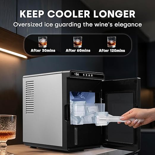 Countertop Ice Maker Machine, 3pcs in 27 Mins, 160pcs/Day, Large Square Ice Cubes for Cocktails, Whiskey & Bourbon, Portable Ice Maker with Basket and Scoop, Auto-Cleaning for Home/Bar/Party (Black)