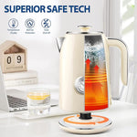 Load image into Gallery viewer, PUKOMC Electric Kettle, 1.7L Stainless Steel Tea Kettle with Temperature Gauge, 1500W Water Boiler with LED Light, BPA-Free, Auto Shut-Off and Boil-Dry Protection (Beige) Visit the Pukomc Store