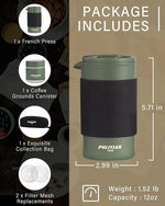 Load image into Gallery viewer, POLIVIAR French Press Coffee Maker, 12 oz Portable French Press with Mini Canister and Collection Bag, Double Wall Insulation &amp; Dual- Filter Screen, Food Grade Stainless Steel for Coffee