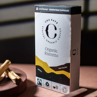 Cru Kafe Ristretto USDA Organic Espresso Coffee Capsules (10 Pods) Fairtrade Coffee Pods Compatible with Nespresso Original Line and Pixie Machines
