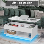 Load image into Gallery viewer, HOMMPA 40" Modern LED Coffee Table with Storage for Living Room, Lift Top Coffee Table with 2 Shelves, High Glossy Wooden Dining Table, Multifunctional Furniture for Bedroom/Home Office, White