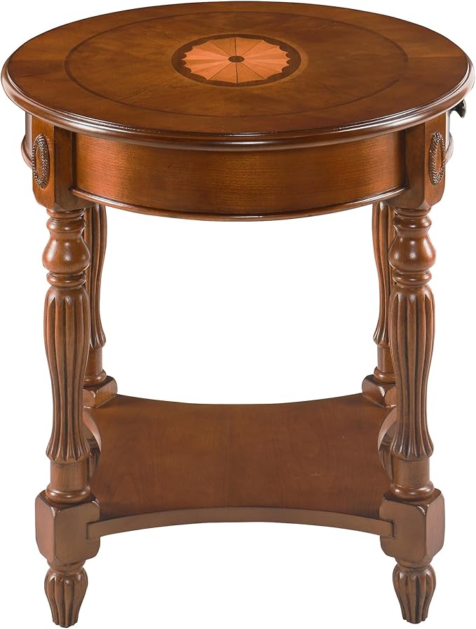 Solid Wood Oval End Table with Drawer and Shelf, 28" Traditional Vintage Side Table Polished Edging Sofa Table Bedside Nightstand for Living Room Bedroom, Beewax