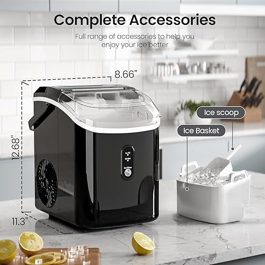 AGLUCKY Nugget Ice Makers Countertop,Portable Pebble Ice Maker Machine with Chewable Ice,One-Click Operation,Self-Cleaning for Home/Office(Black)