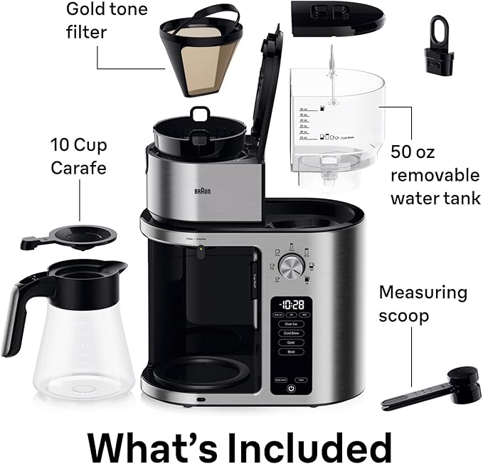 Braun MultiServe Plus 10-Cup Drip Coffee Maker - Hot & Cold Multi-Serve Brewer with Programmable Timer and Auto Start, Over Ice Function, Stainless Steel & Pod-Free Design, KF9270SI