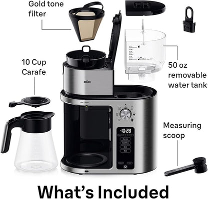 Braun MultiServe Plus 10-Cup Drip Coffee Maker - Hot & Cold Multi-Serve Brewer with Programmable Timer and Auto Start, Over Ice Function, Stainless Steel & Pod-Free Design, KF9270SI