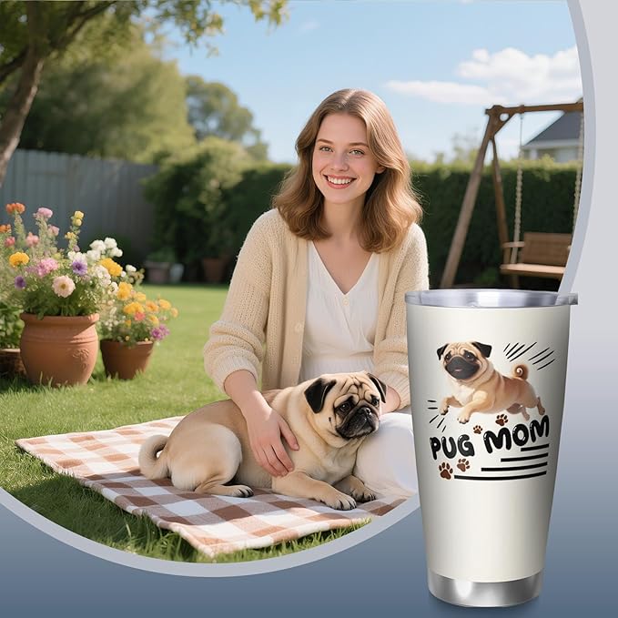 Best Pug Mom Gifts for Women, 20 Oz Pugs Lover Travel Tumbler Mugs with Pugs, Travel Mug Gift for Pug Mom