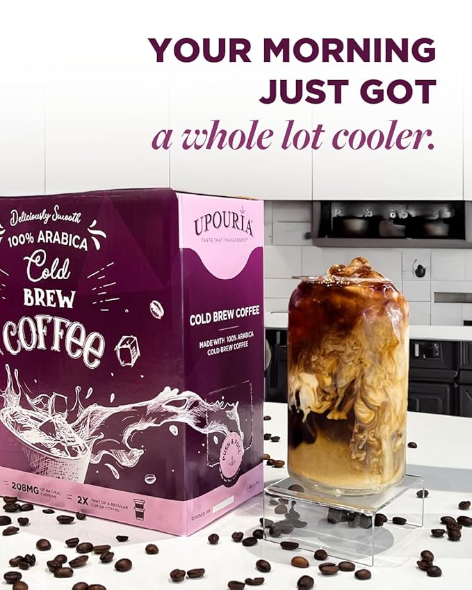 Upouria Cold Brew Coffee on Tap | Ready to Drink Cold Brewed Coffee | Cold Brew Coffee Drink Extracted from Premium Coffee Beans | Made from 100% Arabica Cold Brew Extract | Black & Bold | 128 fl oz