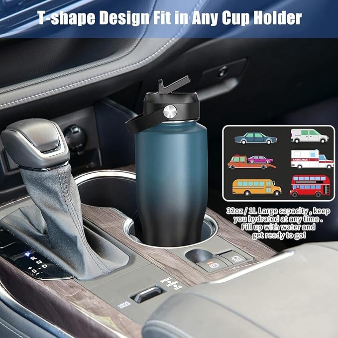 SENDESTAR 32oz Water Bottle Wide Mouth Stainless Steel Vacuum Insulated Double Wall with 2 Straw Lids Fit in Any Car Cup Holder