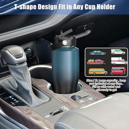 SENDESTAR 32oz Water Bottle Wide Mouth Stainless Steel Vacuum Insulated Double Wall with 2 Straw Lids Fit in Any Car Cup Holder