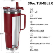 HASLE OUTFITTERS 30oz Tumbler Bulk with Handle, Insulated Travel Coffee Mug Set with Handle Leak-Proof Double Wall Stainless Steel Vacuum Tumblers Pack Metal Cup for Hot and Cold Drink