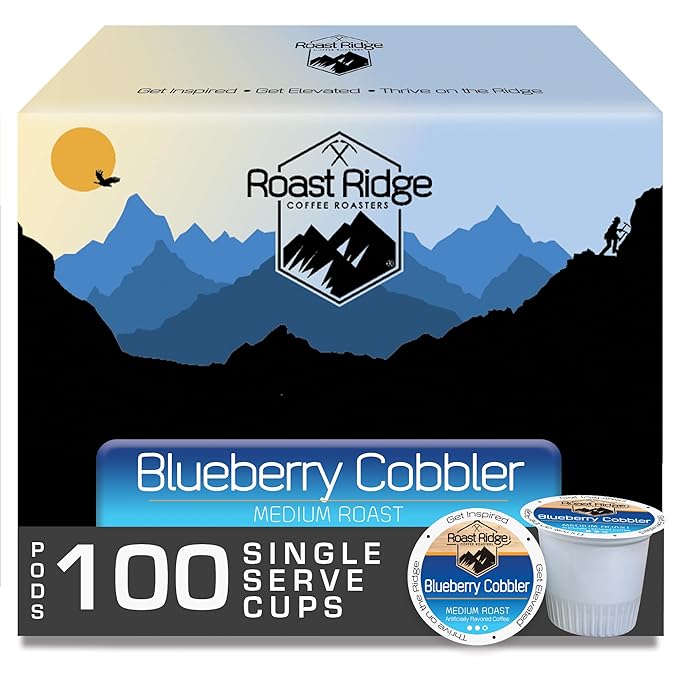 Roast Ridge Single Serve Coffee Pods for Keurig K-Cup Brewers, Blueberry Cobbler, Medium Roast, 100 Count