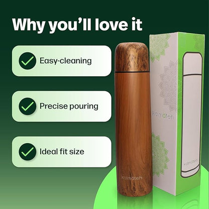 KALMATEH Modern & Elegant Double Walled Vacuum Insulated Stainless Steel Thermo Bottle 1000 ml, Precise Pouring & Heat Retention For Yerba Mate, Coffee, Tea, and Camping
