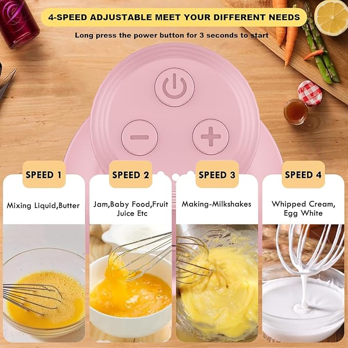 Cordless Hand Mixer with Whisk and Forther Wand,Electric Whisk, Milk Frother,Coffee Frother, Whisks for Cooking,Handheld Frother,Food Chopper, Baby Food Maker,4-Speed, 10Oz