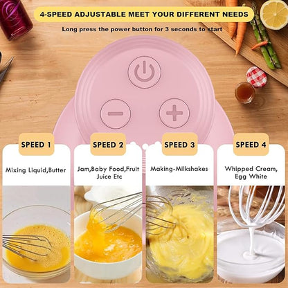 Cordless Hand Mixer with Whisk and Forther Wand,Electric Whisk, Milk Frother,Coffee Frother, Whisks for Cooking,Handheld Frother,Food Chopper, Baby Food Maker,4-Speed, 10Oz